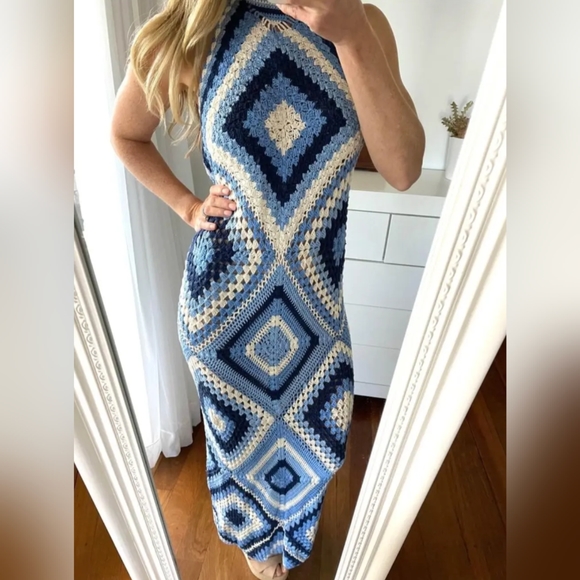 Chasing Unicorns Peacekeeper Crochet Midi Dress Blue NWOT S - Picture 5 of 16